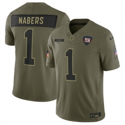 Men New York Giants 1 Malik Nabers Olive 2025 Salute to Service Limited Stitched Football Jersey