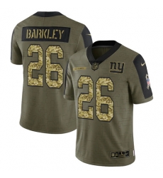 Men New York Giants 26 Saquon Barkley 2021 Salute To Service Olive Camo Limited Stitched Jersey