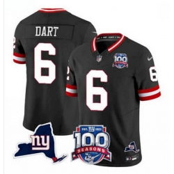 Men New York Giants 6 Jaxson Dart Black 2025 Draft F U S E  100th Season  26 State Patch Vapor Limited Stitched Football Jersey