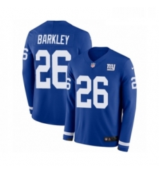 Mens Nike New York Giants 26 Saquon Barkley Limited Royal Blue Therma Long Sleeve NFL Jersey