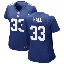 Women New York Giants 33 Hassan Hall Blue Stitched Jersey 28Run Small 29