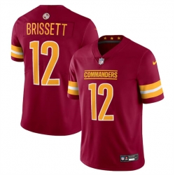 Men Washington Commanders 12 Jacoby Brissett Burgundy 2023 F U S E  Vapor Limited Stitched Football Jersey