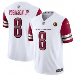 Men Washington Commanders 8 Brian Robinson Jr  White 2023 F U S E  With John Madden Patch Vapor Limited Stitched Football Jersey