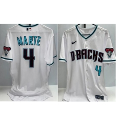 Mens Arizona Diamondbacks 4 Ketel Marte White Teal Alternate Authentic Collection Flex Base Baseball Jersey