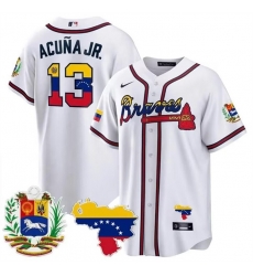 Men Atlanta Braves 13 Ronald Acu F1a Jr  2023 White With Patch Cool Base Stitched Jersey