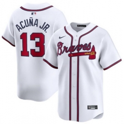 Men Atlanta Braves 13 Ronald Acuna Jr  White 2024 Home Limited Stitched Baseball Jersey