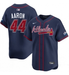 Men Atlanta Braves 44 Hank Aaron Navy 2025 Speedway Classic Alternate Limited Stitched Baseball Jersey Men Atlanta Braves 44 Hank Aaron Navy 2025 Speedway Classic Alternate Limited Stitched Baseball Jersey
