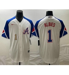Men's Atlanta Braves #1 Ozzie Albies Number White 2023 City Connect Cool Base Stitched Jersey