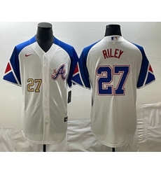 Mens Atlanta Braves #27 Austin Riley Number White 2023 City Connect Cool Base Stitched Jersey