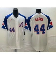 Men's Atlanta Braves #44 Hank Aaron Number White 2023 City Connect Cool Base Stitched Jersey