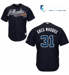 Mens Majestic Atlanta Braves 31 Greg Maddux Replica Blue Alternate Road Cool Base MLB Jersey