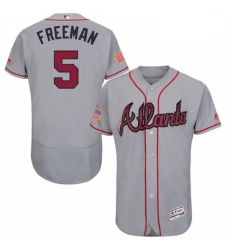 Mens Majestic Atlanta Braves 5 Freddie Freeman Grey Fashion Stars Stripes Flex Base MLB Jersey