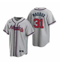 Mens Nike Atlanta Braves 31 Greg Maddux Gray Road Stitched Baseball Jerse