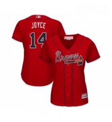 Womens Atlanta Braves 14 Matt Joyce Replica Red Alternate Cool Base Baseball Jersey 