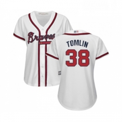 Womens Atlanta Braves 38 Josh Tomlin Replica White Home Cool Base Baseball Jersey 