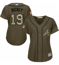 Womens Majestic Atlanta Braves 19 RA Dickey Replica Green Salute to Service MLB Jersey