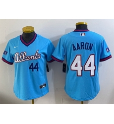 Youth Atlanta Braves 44 Hank Aaron Powder Blue 2026 City Connect Stadium Stitched Baseball Jersey Youth Atlanta Braves 44 Hank Aaron Powder Blue 2026 City Connect Stadium Stitched Baseball Jersey