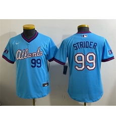 Youth Atlanta Braves 99 Spencer Strider Powder Blue 2026 City Connect Stadium Stitched Baseball Jersey Youth Atlanta Braves 99 Spencer Strider Powder Blue 2026 City Connect Stadium Stitched Baseball Jersey