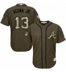 Youth Majestic Atlanta Braves 13 Ronald Acuna Jr Authentic Green Salute to Service MLB Jersey 