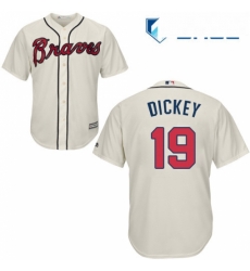 Youth Majestic Atlanta Braves 19 RA Dickey Replica Cream Alternate 2 Cool Base MLB Jersey