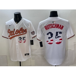 Men Baltimore Orioles  35 Adley Rutschman White USA 250 Fourth of July Home Stitched Baseball Jersey