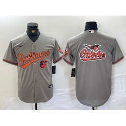 Men Baltimore Orioles Gray Team Big Logo Cool Base Stitched Jersey 4