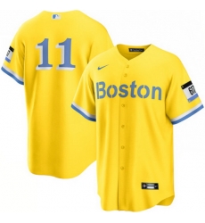 Men Boston Red Sox 11 Rafael Devers Nike Gold Light Blue 2021 City Connect Player Jersey