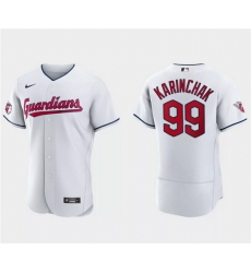 Men Cleveland Guardians 99 James Karinchak White Flex Base Stitched Jersey