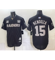 Men Las Vegas Raiders 15 Fernando Mendoza Black With 3 Star C Patch Nevada Silver Stat Patch And 65th Anniversary Patch Stitched Football Jersey Men Las Vegas Raiders 15 Fernando Mendoza Black With 3 Star C Patch Nevada Silver Stat Patch And 65th Anniversary Patch Stitched Football Jersey