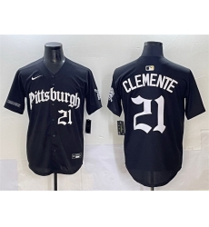 Men Pittsburgh Pirates 21 Roberto Clemente Black Gothic Steel City Edition Vapor Limited Stitched Baseball Jersey Men Pittsburgh Pirates 21 Roberto Clemente Black Gothic Steel City Edition Vapor Limited Stitched Baseball Jersey