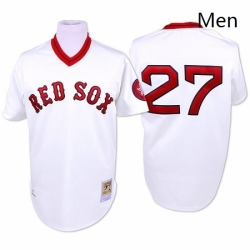 Mens Mitchell and Ness Boston Red Sox 27 Carlton Fisk Authentic White Throwback MLB Jersey