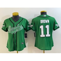 Women Philadelphia Eagles 11 A  J  Brown Green Cool Base Stitched Baseball Jersey 28Run Small 29