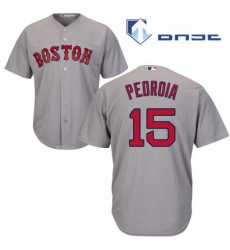 Youth Majestic Boston Red Sox 15 Dustin Pedroia Authentic Grey Road Cool Base MLB Jersey