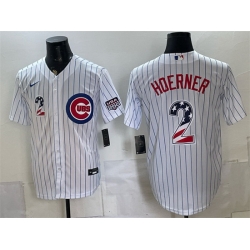 Men Chicago Cubs  2 Nico Hoerner White 2026 USA 250 Fourth of July Home Stadium Stitched Baseball Jersey