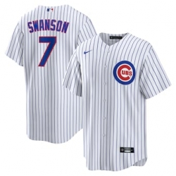 Men's Chicago Cubs #7 Dansby Swanson White Cool Base Stitched Baseball Nike Jersey