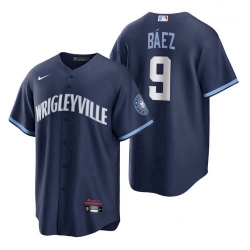 Men's Cubs Wrigleyville Javier Baez Navy City Connect Replica Jersey