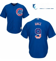 Mens Majestic Chicago Cubs 9 Javier Baez Replica Royal Blue USA Flag Fasion MLB Jersey