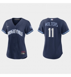 Chicago Cubs 11 Tony Wolters Women Nike 2021 City Connect Navy MLB Jersey