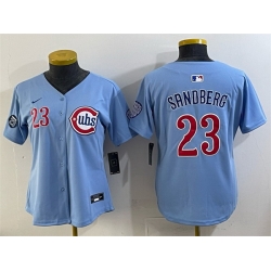 Women Chicago Cubs 23 Ryne Sandberg Blue Ryne Sandberg Tribute Vapor Limited V2 Stitched Baseball Jersey