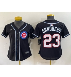 Women Chicago Cubs Ryne Sandberg 2026 Fashion Replica Black Out Stitched Baseball Jersey Women Chicago Cubs Ryne Sandberg 2026 Fashion Replica Black Out Stitched Baseball Jersey