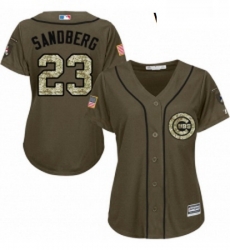 Womens Majestic Chicago Cubs 23 Ryne Sandberg Replica Green Salute to Service MLB Jersey