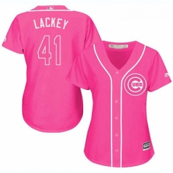 Womens Majestic Chicago Cubs 41 John Lackey Authentic Pink Fashion MLB Jersey