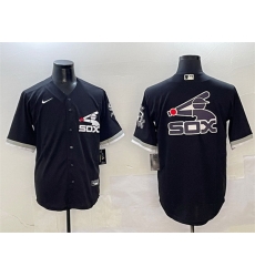 Men Chicago White Sox Black Team Big Logo Cool Base Stitched Jersey 1