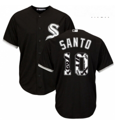 Mens Majestic Chicago White Sox 10 Ron Santo Authentic Black Team Logo Fashion Cool Base MLB Jersey