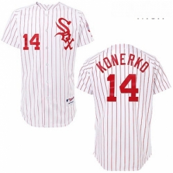 Mens Majestic Chicago White Sox 14 Paul Konerko Replica WhiteRed Strip MLB Jersey