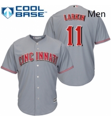 Mens Majestic Cincinnati Reds 11 Barry Larkin Replica Grey Road Cool Base MLB Jersey