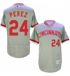 Mens Majestic Cincinnati Reds 24 Tony Perez Grey Flexbase Authentic Collection Cooperstown MLB Jersey