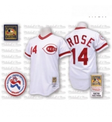 Mens Mitchell and Ness Cincinnati Reds 14 Pete Rose Authentic White Throwback MLB Jersey