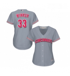 Womens Cincinnati Reds 33 Jesse Winker Replica Grey Road Cool Base Baseball Jersey 