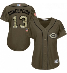 Womens Majestic Cincinnati Reds 13 Dave Concepcion Replica Green Salute to Service MLB Jersey